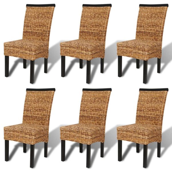 vidaXL Dining Chair Set of 6 Brown Solid mango wood and abaca Medium