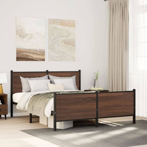 vidaXL Bed Frame Brown Oak Steel Queen Bed Frame Rectangular