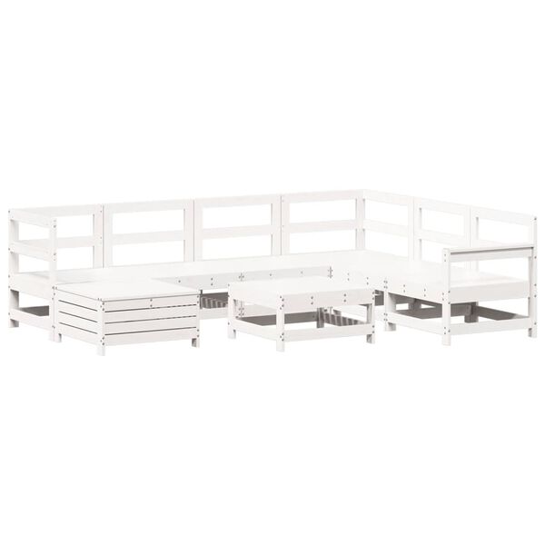 vidaXL Garden Sofa Set White Solid Pine Wood, Plywood Large Modular