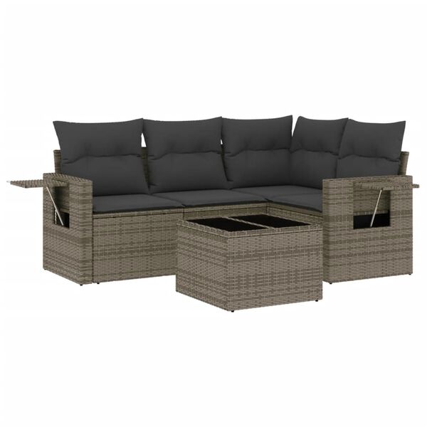 vidaXL Garden Sofa Set Grey PE rattan, powder-coated steel, tempered glass