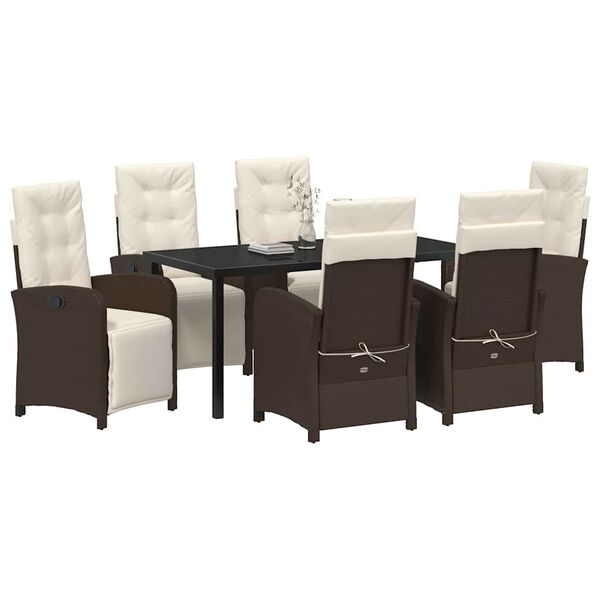 vidaXL Garden Dining Set with Cushion 7 pcs Brown Poly Rattan