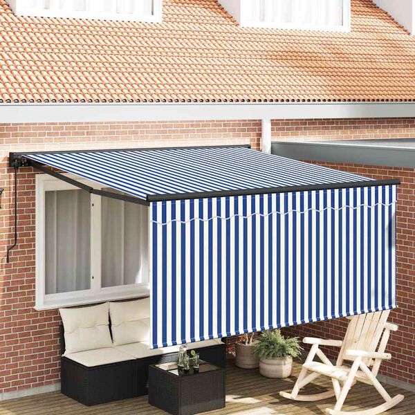 vidaXL Retractable Awning Manual Blue and anthracite 137.80" x 98.43