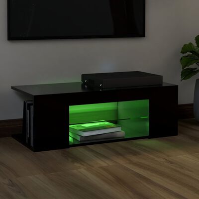 vidaXL TV Cabinet with LED Lights Black 35.4"x15.4"x11.8"
