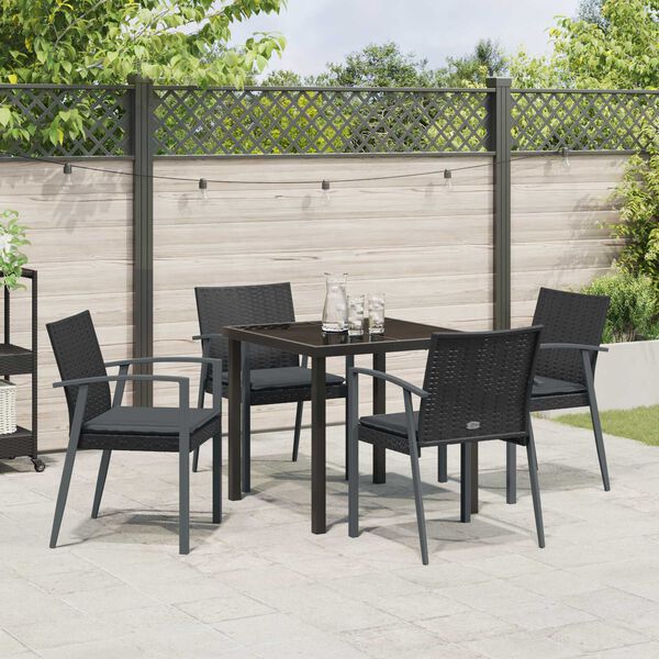 vidaXL Garden Dining Set 5 pcs Black and Grey PE Rattan