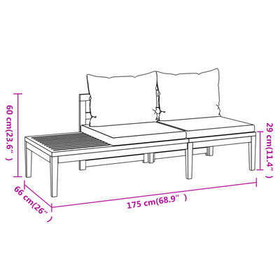 vidaXL 3 Piece Patio Lounge Set with Cream White Cushions Acacia Wood