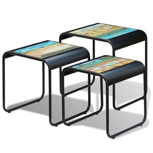 vidaXL Side Table Set of 3 Multicolour Solid reclaimed wood and steel