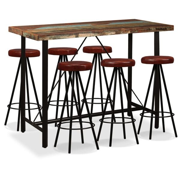 vidaXL Bar Set Brown and Black Solid reclaimed wood and steel Industrial