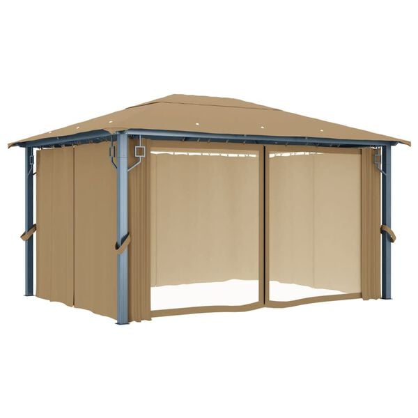 vidaXL Gazebo with Curtain 157.5x118.1" Taupe Aluminium