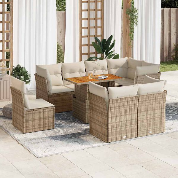 vidaXL Garden Sofa Set Beige PE rattan Large Adjustable Feet