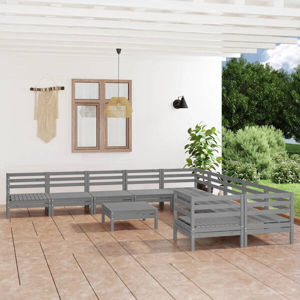 vidaXL 11 Piece Patio Lounge Set Gray Solid Pinewood