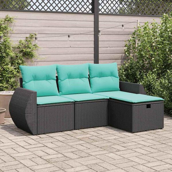 vidaXL Garden Sofa Set Black PE Rattan Adjustable Feet Garden Sofa Set
