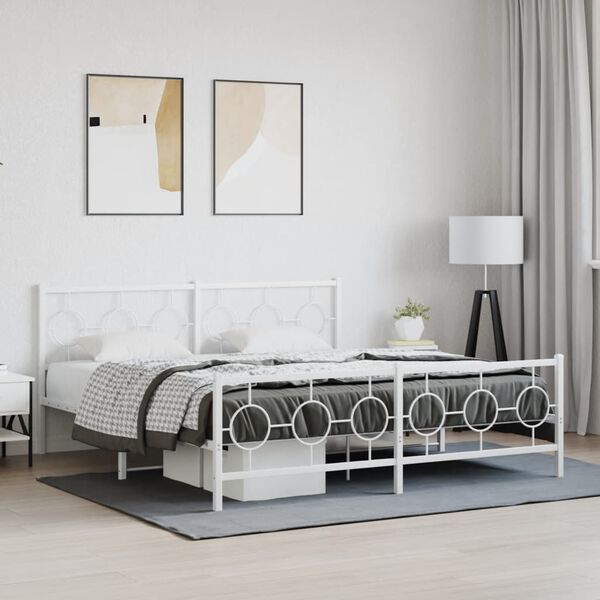 vidaXL Bed Frame White Powder-Coated Steel Super King Metal Bed