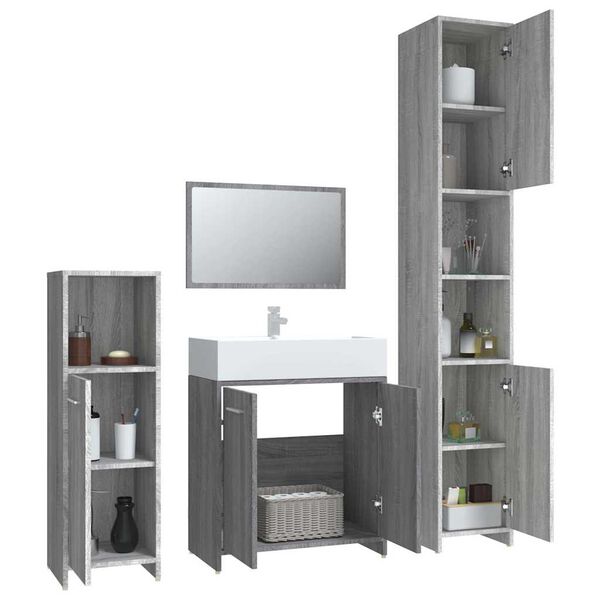 vidaXL Bathroom Furniture Set Grey sonoma Engineered wood Standard
