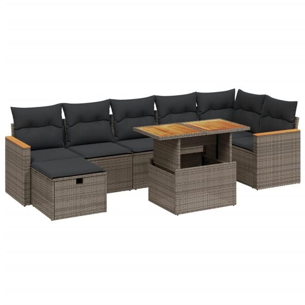 vidaXL Garden Sofa Set Grey PE Rattan, Powder-coated Steel, Acacia wood