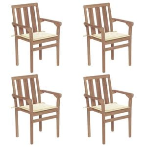 vidaXL Stackable Chair Set of 4 Cream Teak wood, 100% polyester