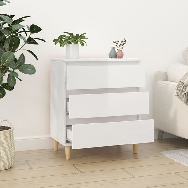 vidaXL Sideboard High gloss white Engineered wood, solid eucalyptus wood