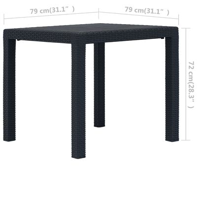 vidaXL Patio Table Anthracite 31.1"x31.1"x28.3" Plastic Rattan Look