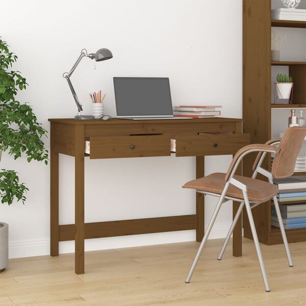 vidaXL Desk Honey brown Solid pine wood Medium Desk Rectangular