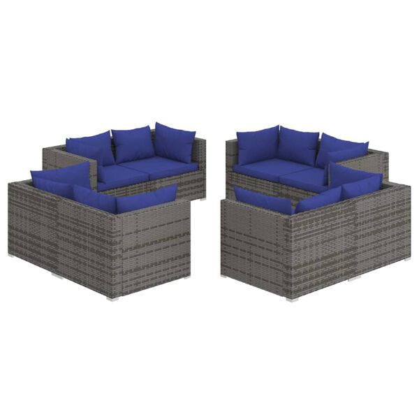 vidaXL Patio Lounge Set Grey PE rattan Medium Modular