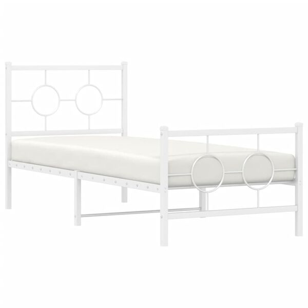 vidaXL Bed Frame White Steel Single Bed Frame Rectangular Industrial