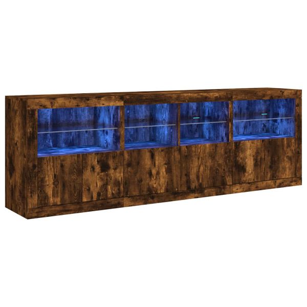 vidaXL Sideboard with LED Lights Smoked Oak 79.5"x14.6"x26.4"