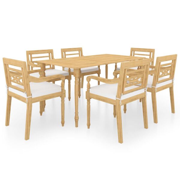 vidaXL 7 Piece Patio Dining Set with Cushions Solid Teak Wood