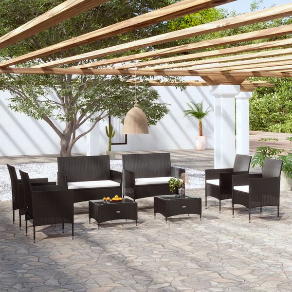 vidaXL Garden Lounge Set Black PE rattan, powder-coated steel, glass