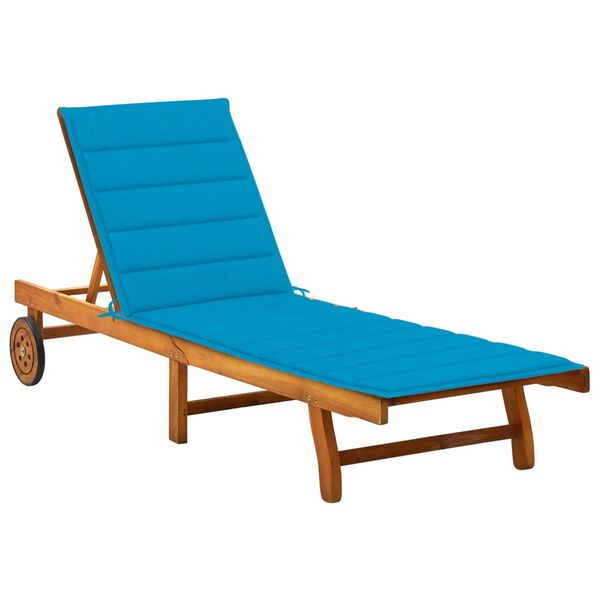 vidaXL Sunlounger Natural Wood, Blue Cushion Solid Acacia Wood, Polyester