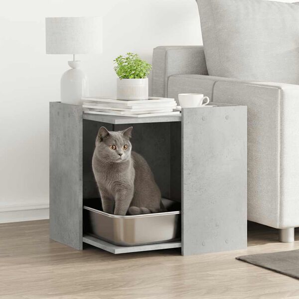 vidaXL Cat Litter Box Enclosure Concrete grey Engineered wood Compact