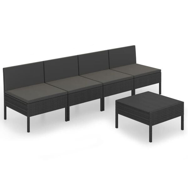 vidaXL Garden Lounge Set Black PE Rattan Medium Modular
