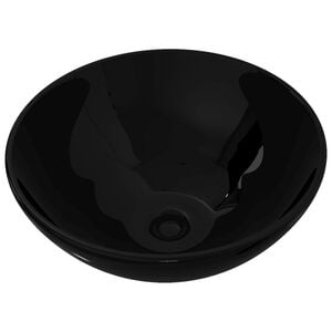 vidaXL Ceramic Bathroom Sink Basin Black Round