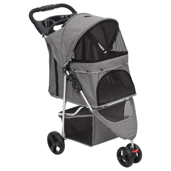 vidaXL Dog Stroller Grey 300D Oxford fabric, steel Medium Foldable