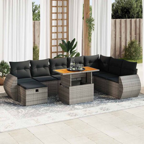 vidaXL Garden Sofa Set Gray PE rattan Large Adjustable Armrests