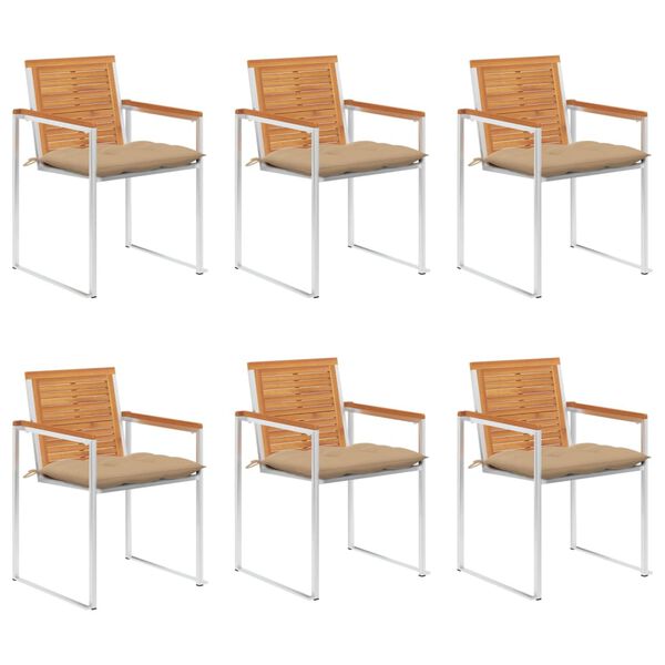 vidaXL Patio Chairs 6 pcs with Cushions Solid Acacia Wood