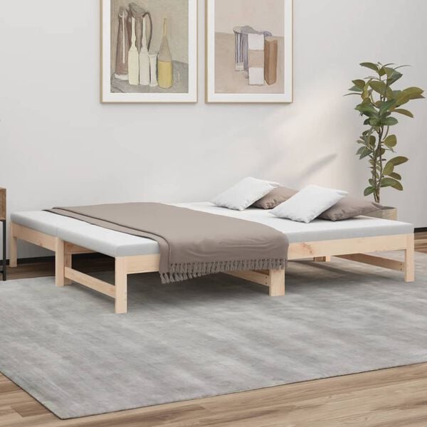 vidaXL Day Bed Natural Wood Solid Pine Wood Double