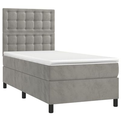 vidaXL Box Spring Bed with Mattress&LED Light Gray Twin Velvet