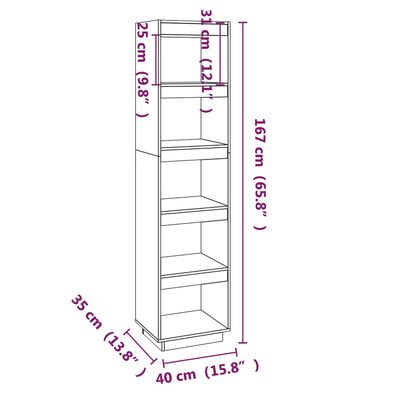 vidaXL Book Cabinet/Room Divider Black 15.7"x13.8"x65.7" Solid Wood Pine