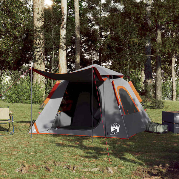 vidaXL Camping Tent Dome 4-Person Gray and Orange Quick Release
