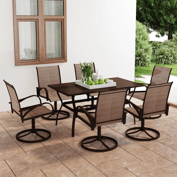 vidaXL Patio Dining Set Set of 6 Brown Textilene, Powder-Coated Steel