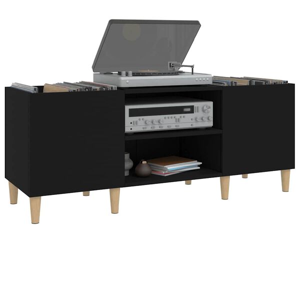 vidaXL Record Cabinet Black Engineered wood, solid eucalyptus wood Medium
