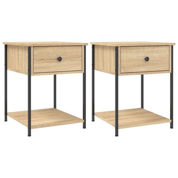 vidaXL Bedside Table Set of 2 Sonoma oak Engineered wood, iron Medium