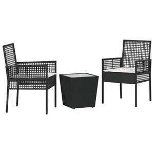 vidaXL Garden Bistro Set 3 pcs Black Poly Rattan