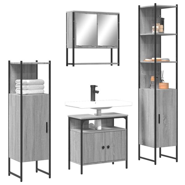 vidaXL Bathroom Furniture Set Grey Sonoma