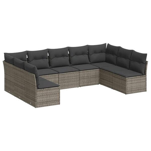 vidaXL Garden Sofa Set Grey PE Rattan Large Adjustable Feet