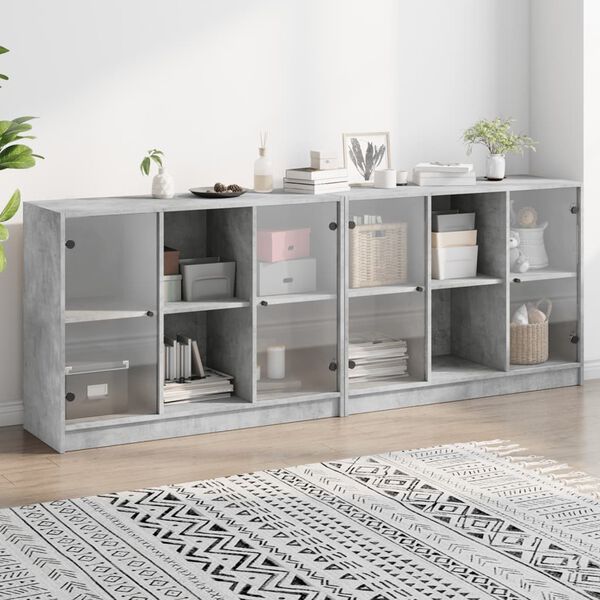vidaXL Bookcase Concrete grey Engineered wood, glass Large Bookcase