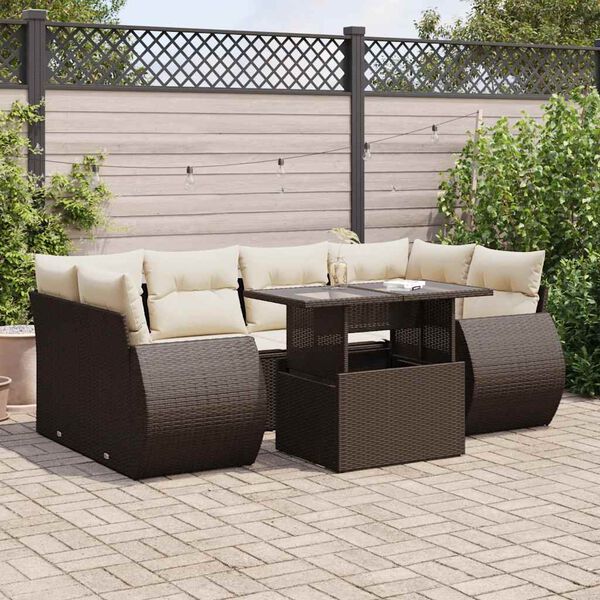 vidaXL Garden Sofa Set Brown PE rattan Large Adjustable Armrests