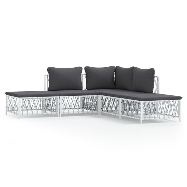 vidaXL Garden Lounge Set White Woven fabric, powder-coated steel, textilene