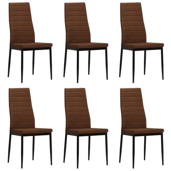 vidaXL Dining Chair Set of 6 Brown Polyester fabric, Steel Standard