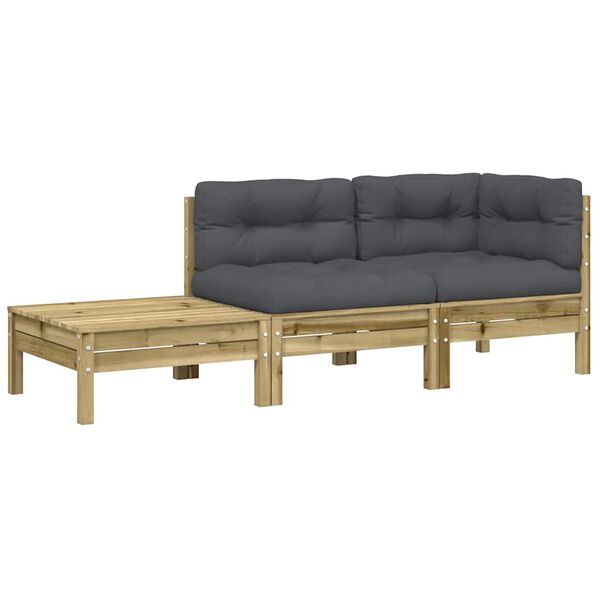 vidaXL Patio Sofa with Cushions and Footstool Impregnated Wood Pine