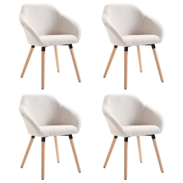 vidaXL Dining Chair Set of 4 Cream Polyester, Solid wood Standard